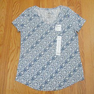 SONOMA WOMENS SIZE S T-SHIRT BLUE PRINT EVERYDAY TEE V NECK SHORT SLEEVE TOP NWT